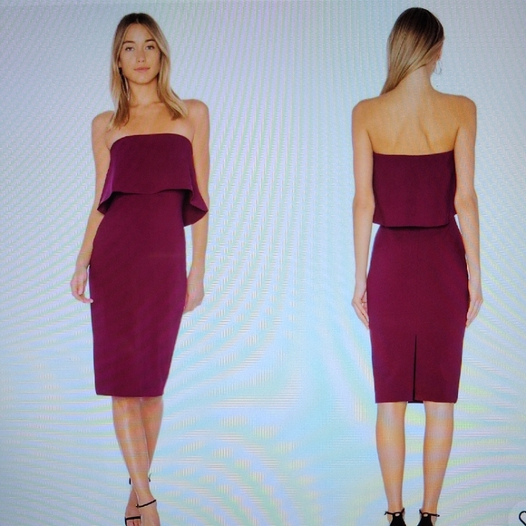 LIKELY DRIGGS 🔥 NWT🔥 PLUM STRAPLESS BODY CON FITTED COCKTAIL MIDI DRESS SZ 6 - Picture 1 of 11